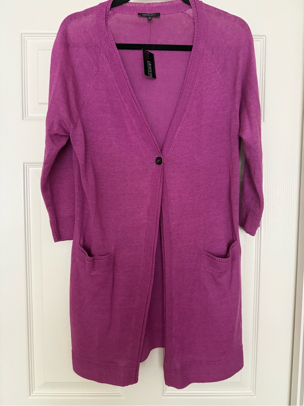 NWTLafayette 148 New York Magenta 100%Linen Long Open Cardigan with Pockets